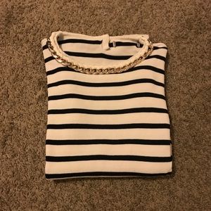Zara striped Knit Top with faux gold chain size M